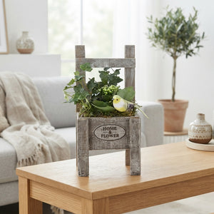 Mixed Indoor Flower Arrangement in Wooden Pot – 15cm