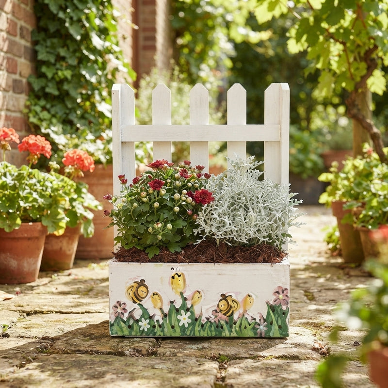 Outdoor Flower Arrangement – 22cm Wooden Pot