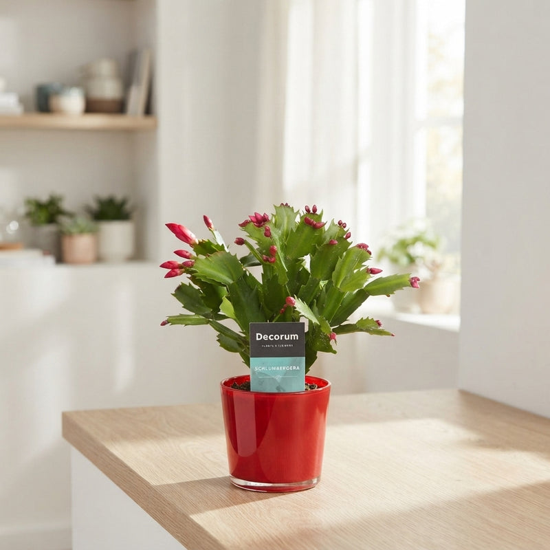 Red and White Christmas Cactus (Schlumbergera) – 9cm Pot