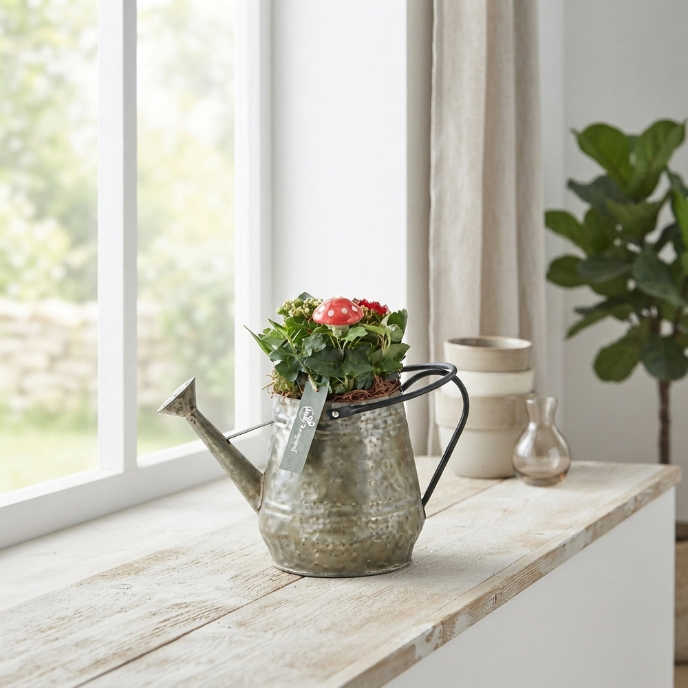 Indoor Plant Arrangement in Vintage Zinc Watering Can – 28cm