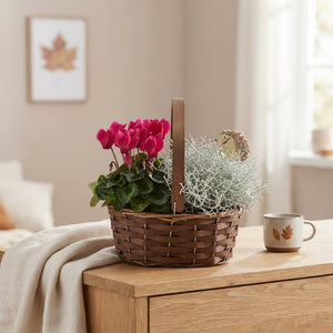 Autumn Arrangement in Oval Wicker Basket – 20cm