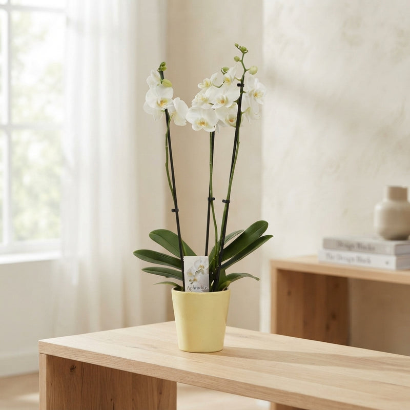 White Phalaenopsis Orchid – 12cm Ceramic Pot, 55cm