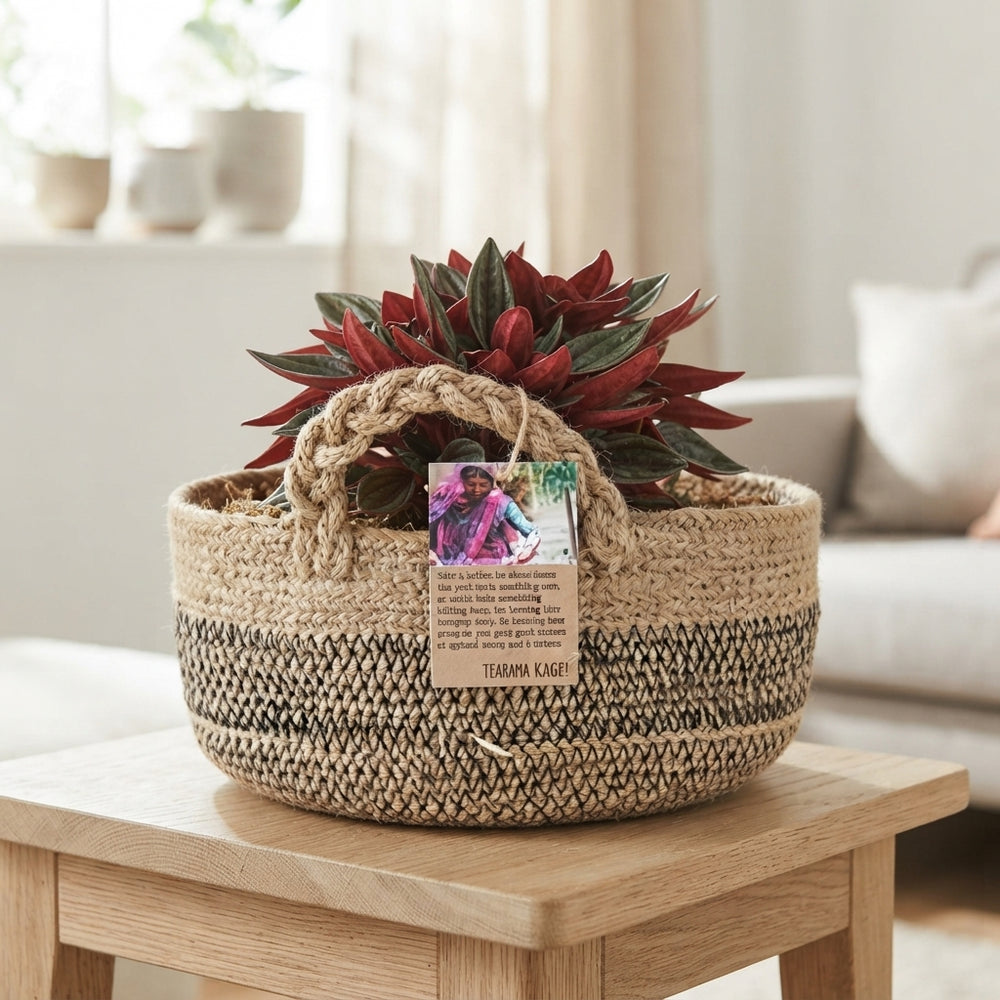 Mixed Plant Arrangement in Jute Basket – 18cm
