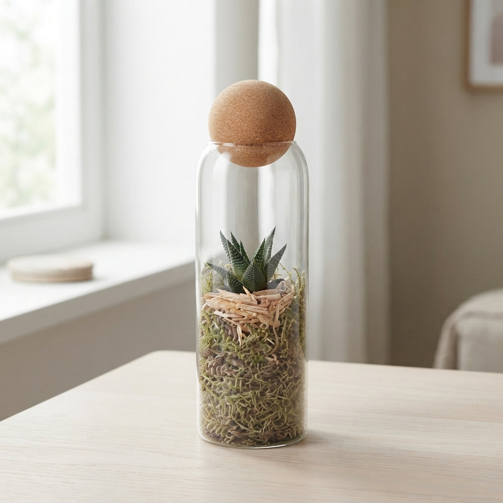 Haworthia Succulent Arrangement in Glass Vase – 9cm