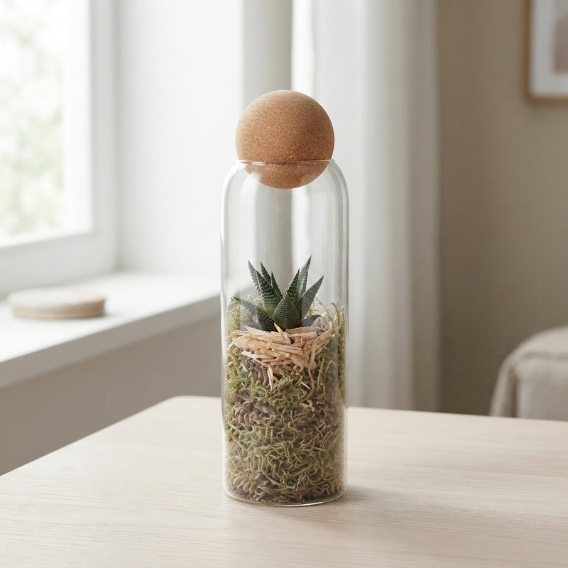 Haworthia Succulent Arrangement in Glass Vase – 9cm
