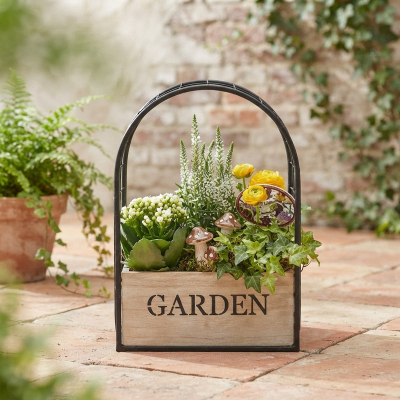 Mixed Colour Garden Arrangement with Iron Frame
