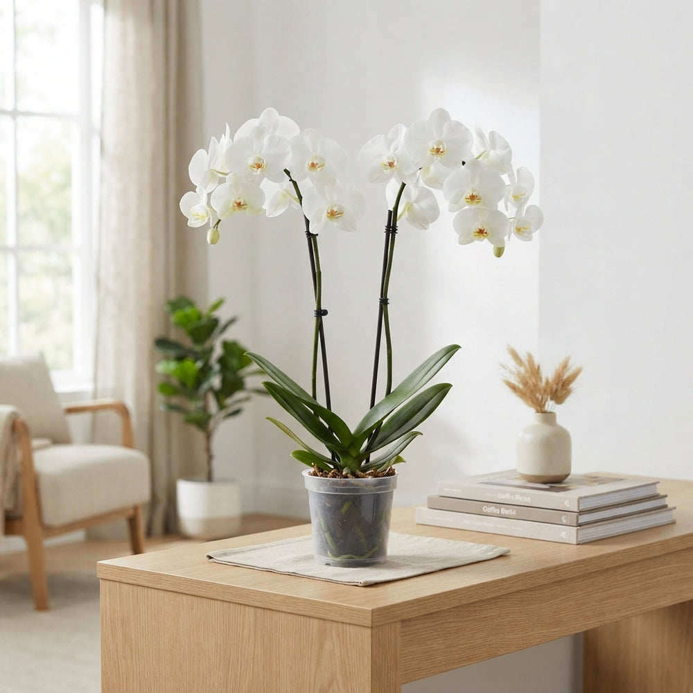 White Phalaenopsis Orchid – 2 Stem, 12cm Pot