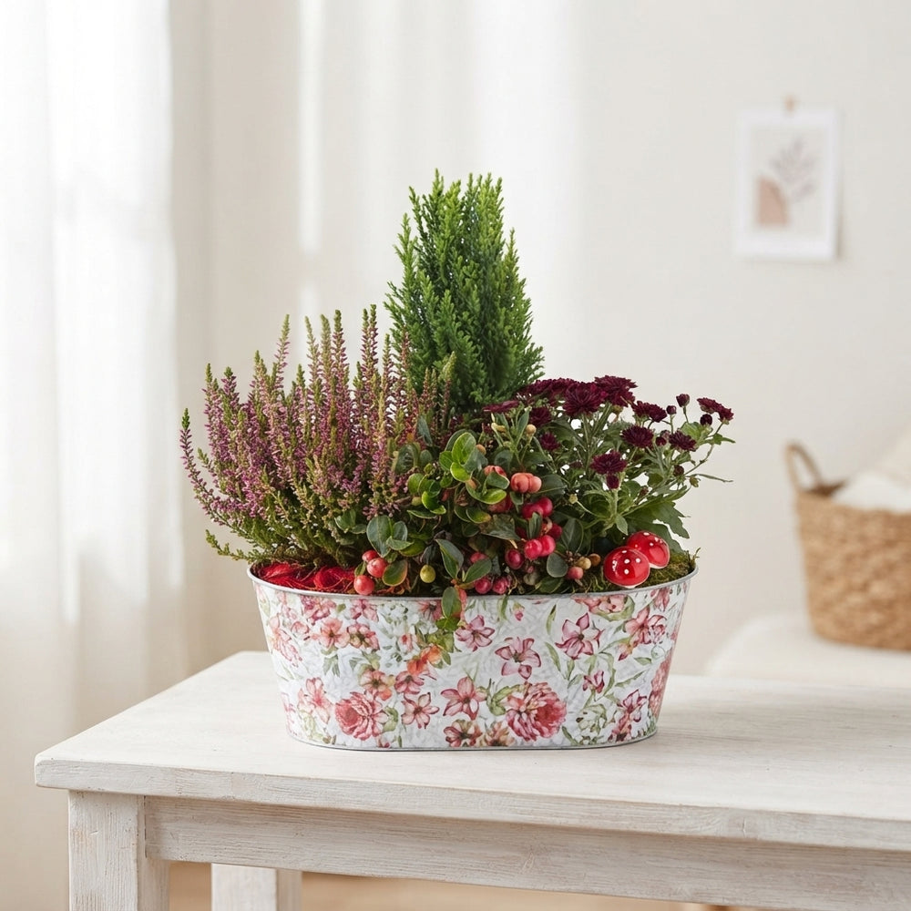 Mixed Flower Arrangement in Oval Zinc Pot