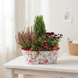 Mixed Flower Arrangement in Oval Zinc Pot