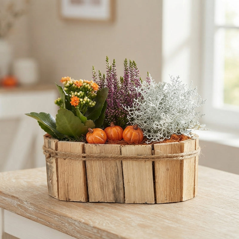 Mixed Colour Oval Wooden Plant Arrangement