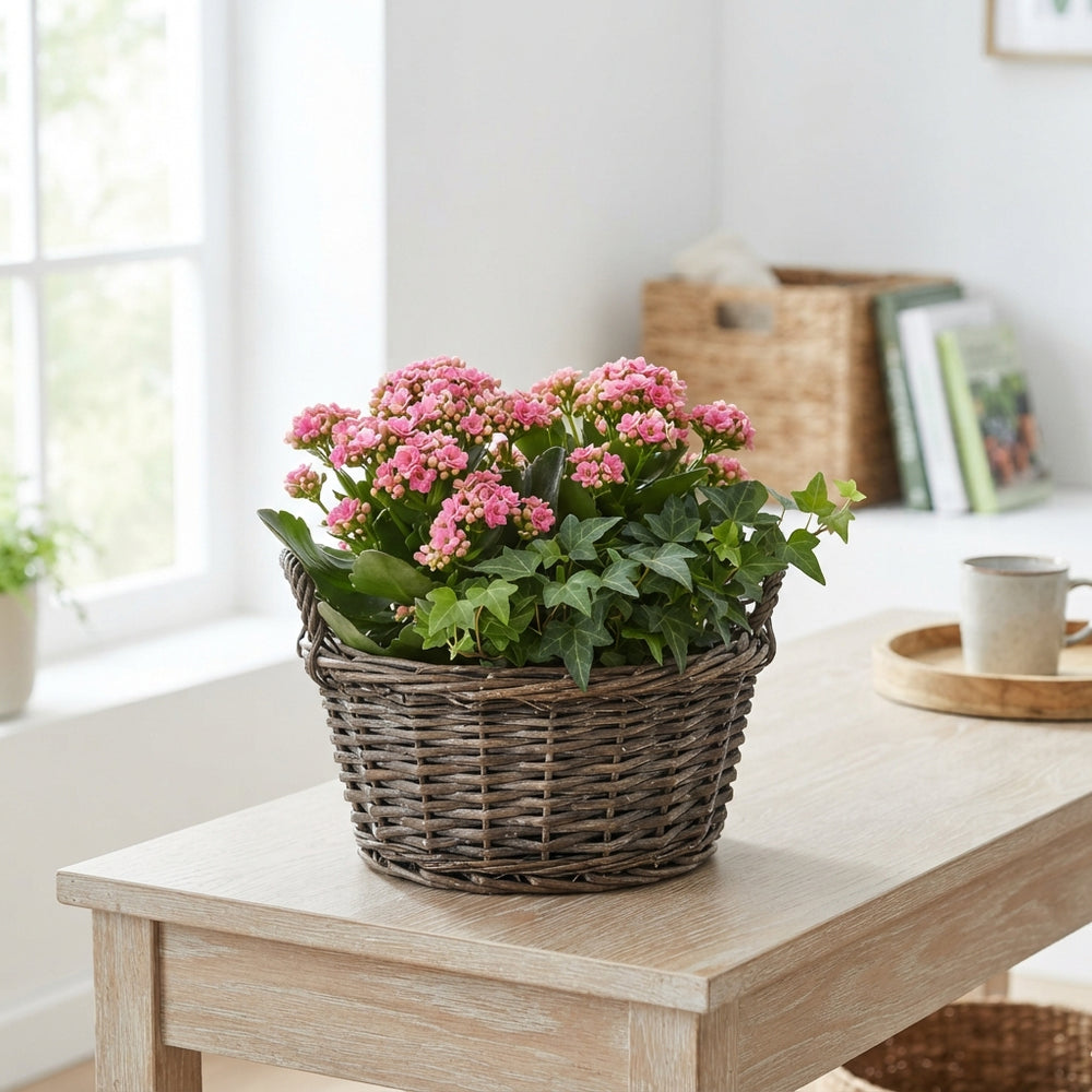Garden Plant Arrangement in Willow Pot – 29cm