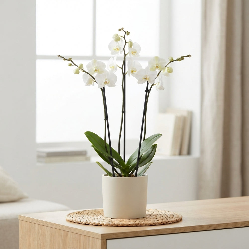 White Phalaenopsis Orchid – 15cm Pot, 100cm Tall