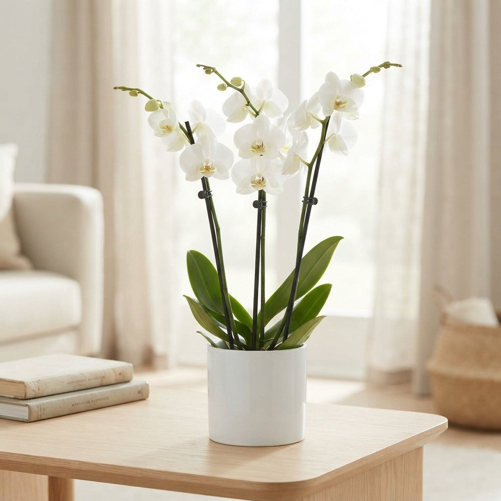 White Phalaenopsis Orchid – 12cm Pot, 65cm High