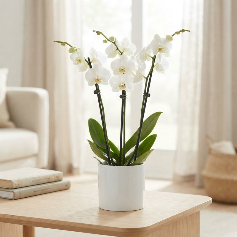 White Phalaenopsis Orchid – 12cm Pot, 65cm High