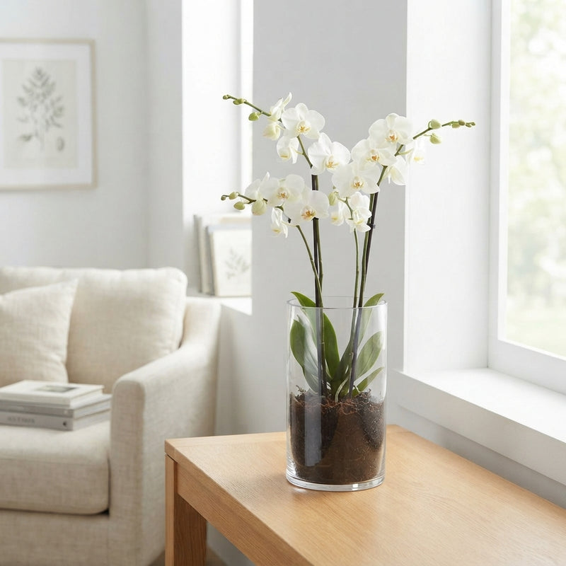 Mixed Phalaenopsis Orchid – 12cm Glass Vase