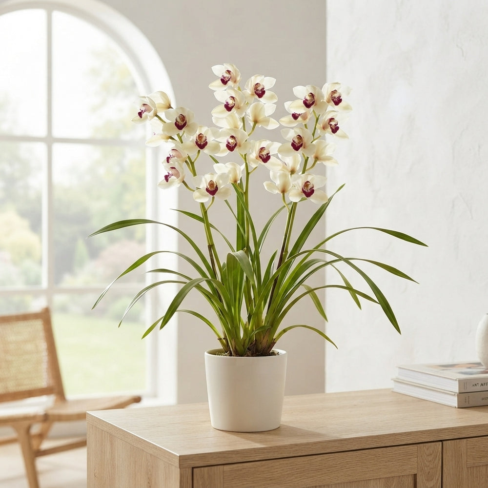 White Cymbidium Orchid – 14cm Pot, 80cm Tall