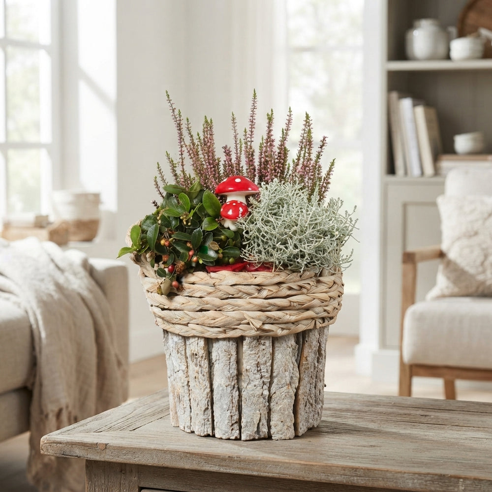 Garden Plant Arrangement – 22cm Wooden Pot