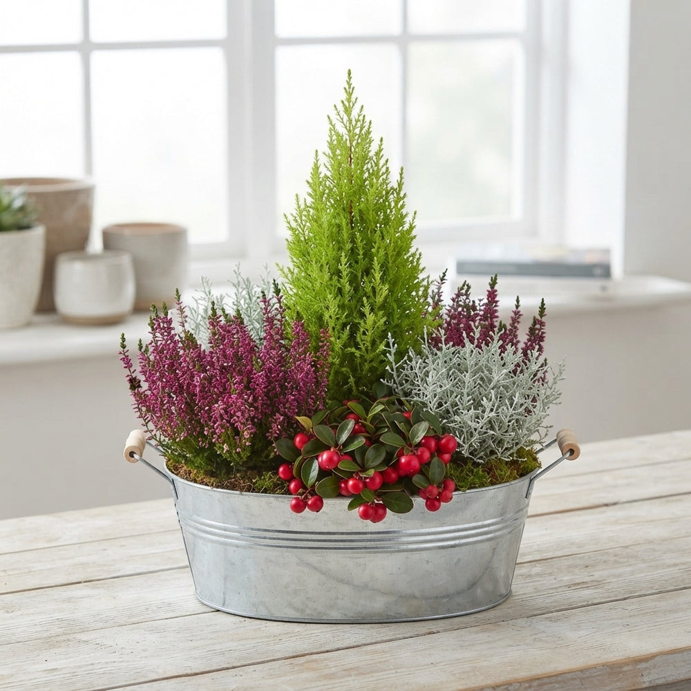 Mixed Colour Floral Arrangement – Zinc Round Container