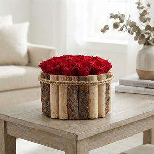 Preserved Red Roses in Oval Wooden Display