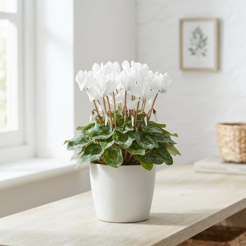White Mini Cyclamen (Cyclamen persicum) – 9cm Pot
