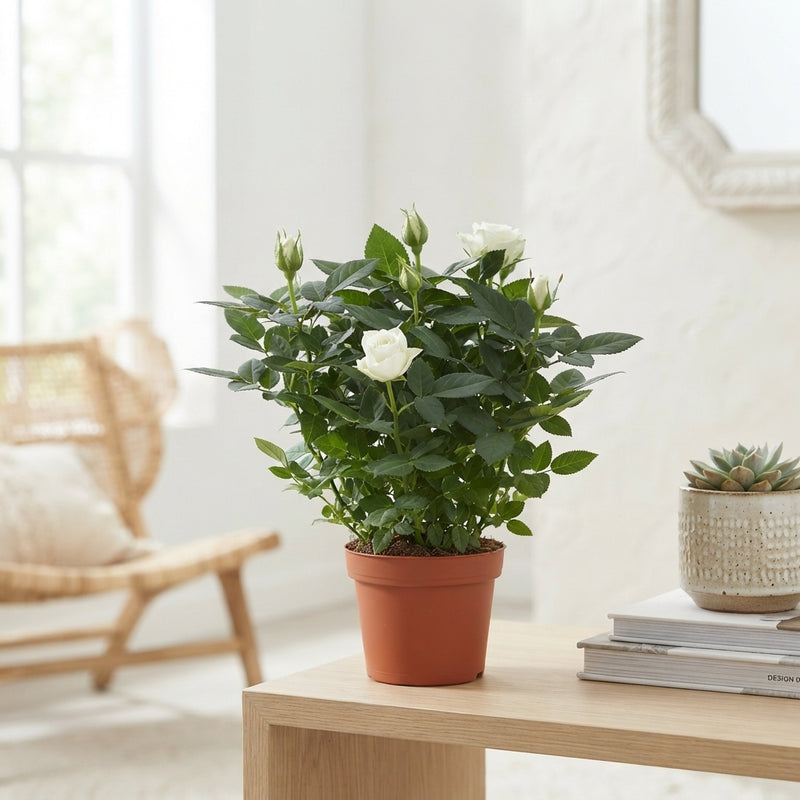 White Miniature Rose (Rosa) – 13cm Pot