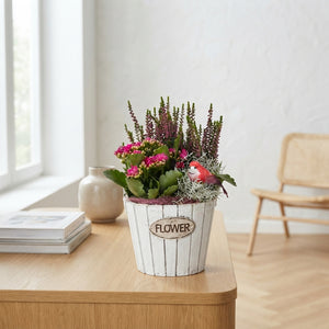 Mixed-Colour Floral Arrangement – Ceramic Hanging Basket