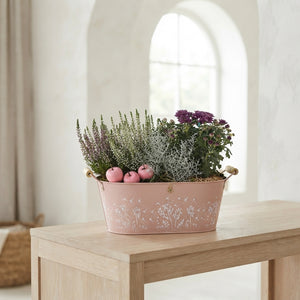 Mixed Colour Floral Arrangement in Oval Zinc Planter