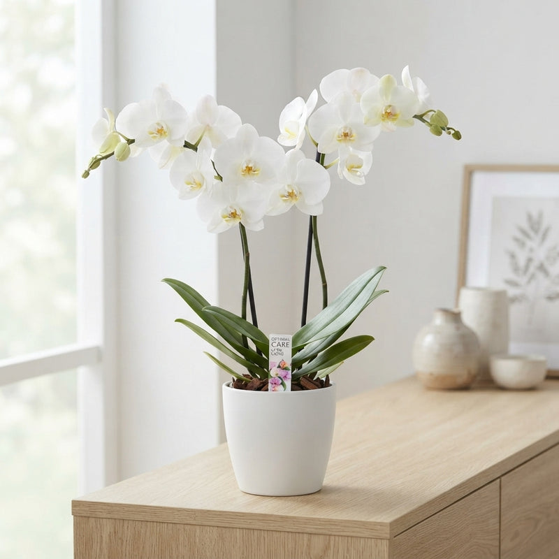 White Phalaenopsis Orchid – 12cm Pot, 55cm High