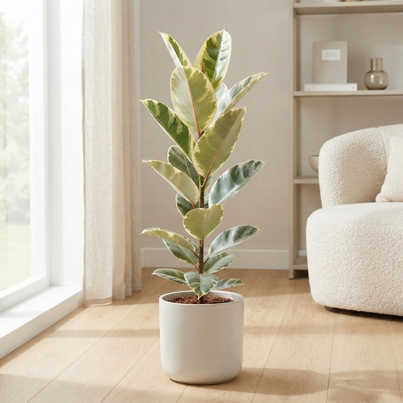 Ficus elastica ‘Tineke’ Rubber Plant – 21cm Pot