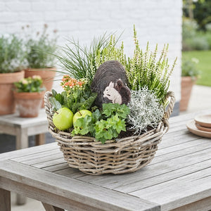 Outdoor Arrangement in Round Kubu Basket with Handles – 35cm