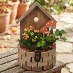 Autumn Wooden Birdhouse Plant Arrangement – 17cm Pot