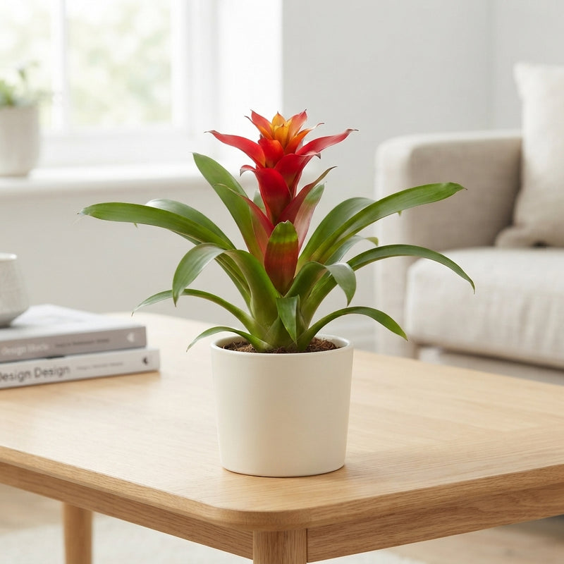 Red Guzmania Bromeliad – 13cm Ceramic Pot
