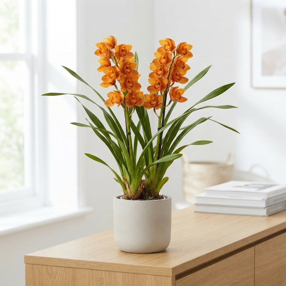 Orange Cymbidium Orchid – 14cm Pot, 70cm High