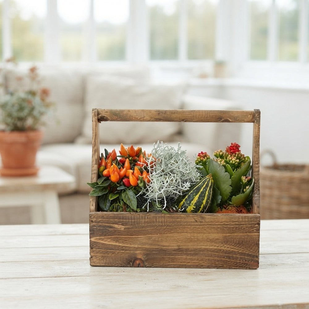 Mixed Colour Floral Arrangement with Wooden Handle