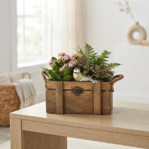 Mixed-Colour Floral Arrangement – Wooden Crate