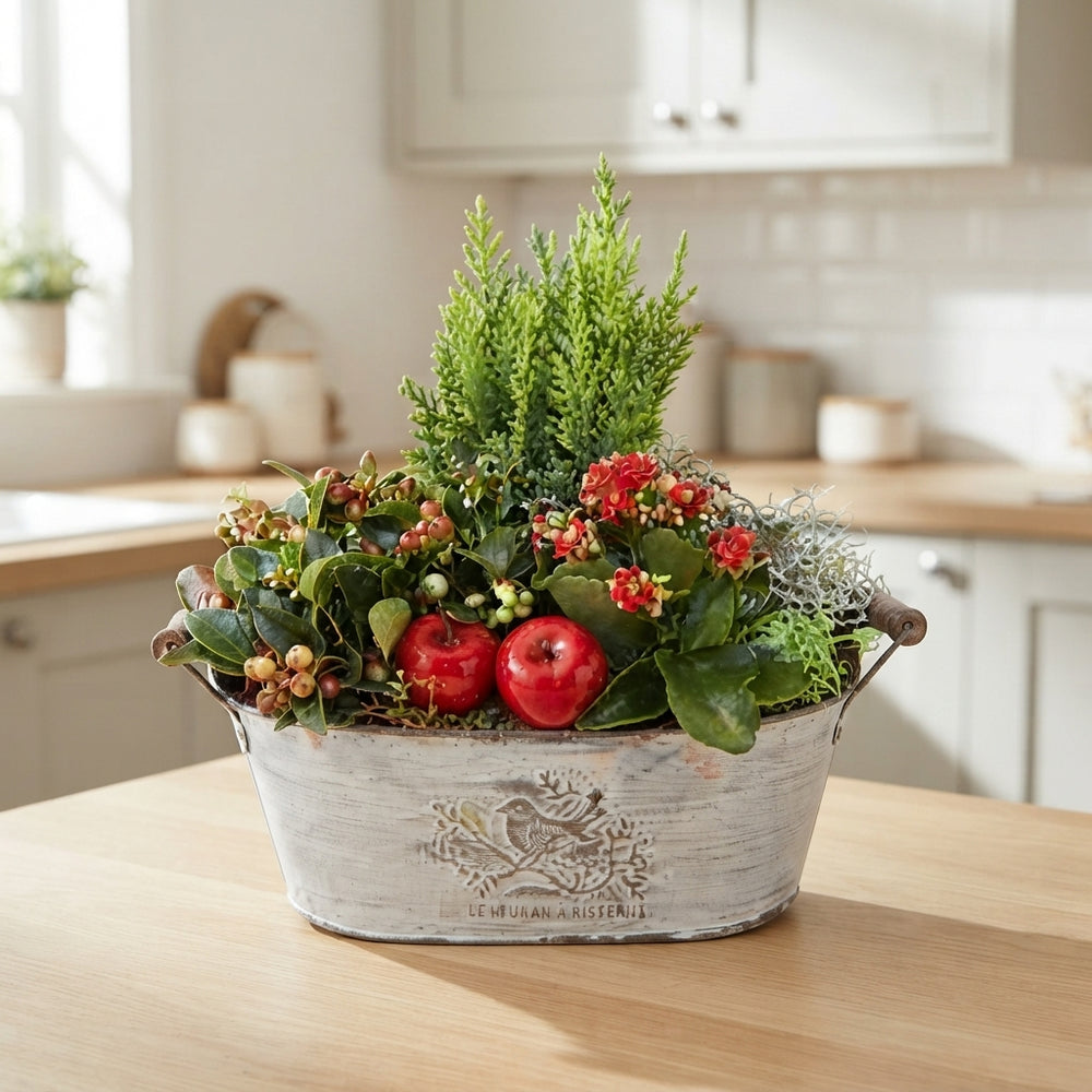 Oval Garden Plant Arrangement – 28cm Zinc Pot