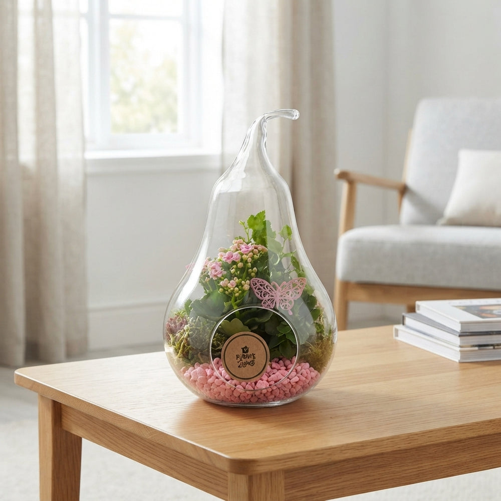 Pink and Lilac Arrangement in Glass Pot – 19cm