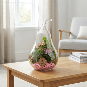 Pink and Lilac Arrangement in Glass Pot – 19cm
