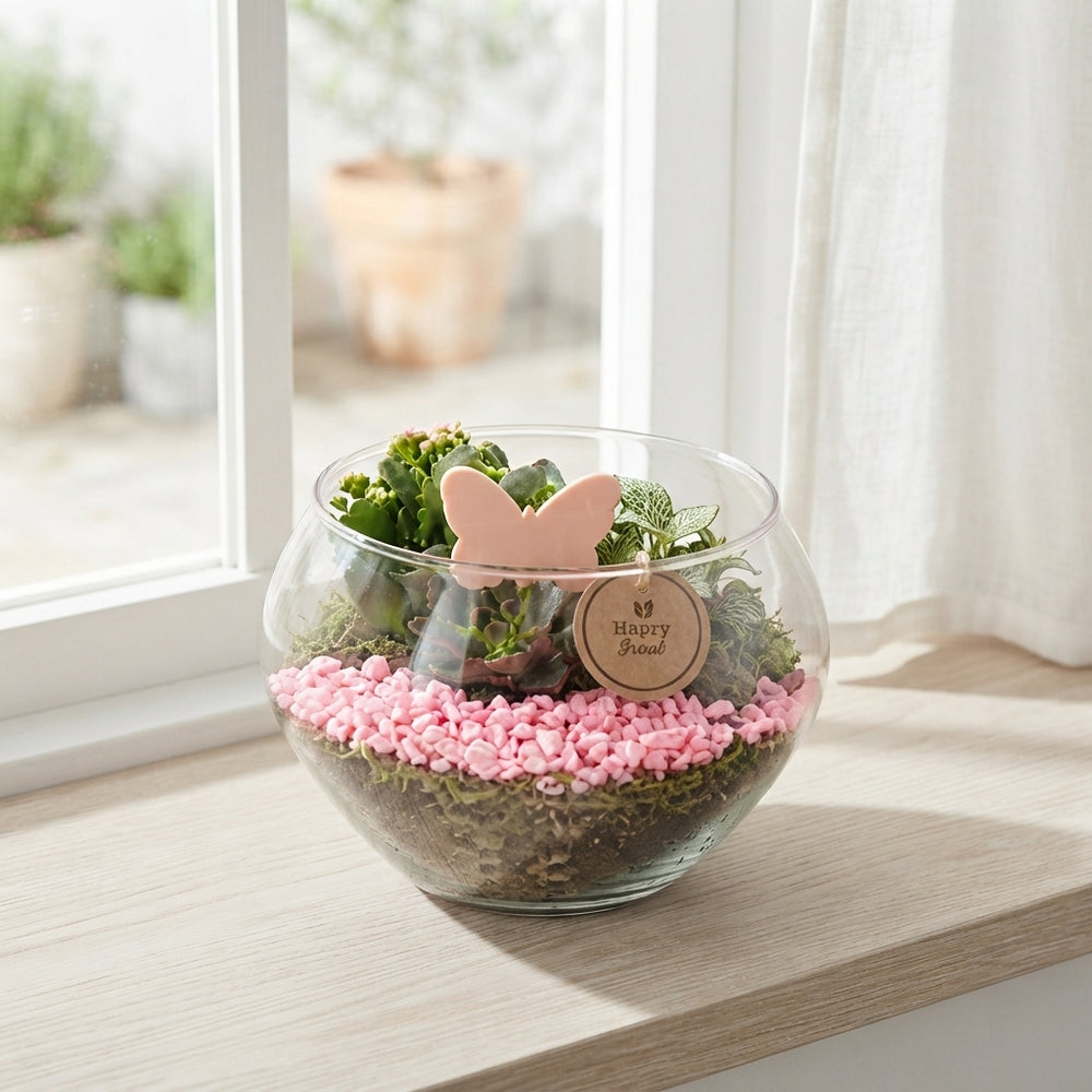 Pink and Lilac Glass Plant Arrangement – 22cm