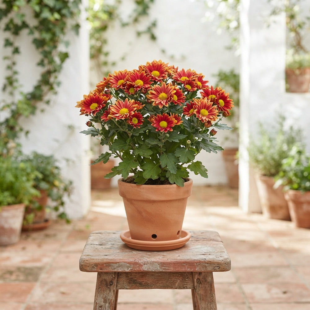Bicolour Red and Orange Chrysanthemum – 12cm Pot