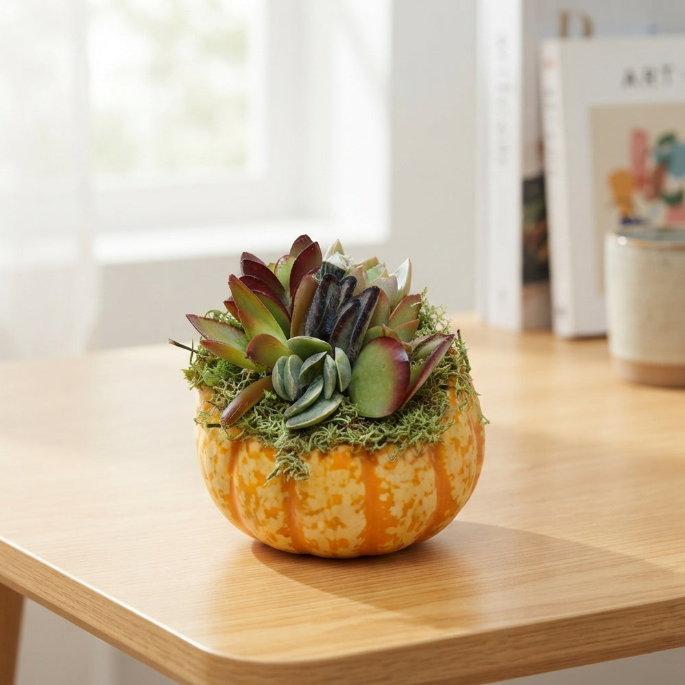 Mixed Succulent Arrangement in Ceramic Pumpkin – 8cm Pot