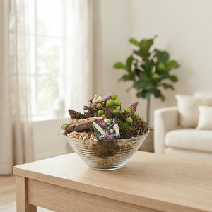 Amaryllis Arrangement in Ribbed Glass Bowl – 18cm