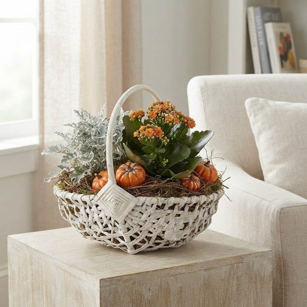 White Harvest Basket Mixed Flower Arrangement