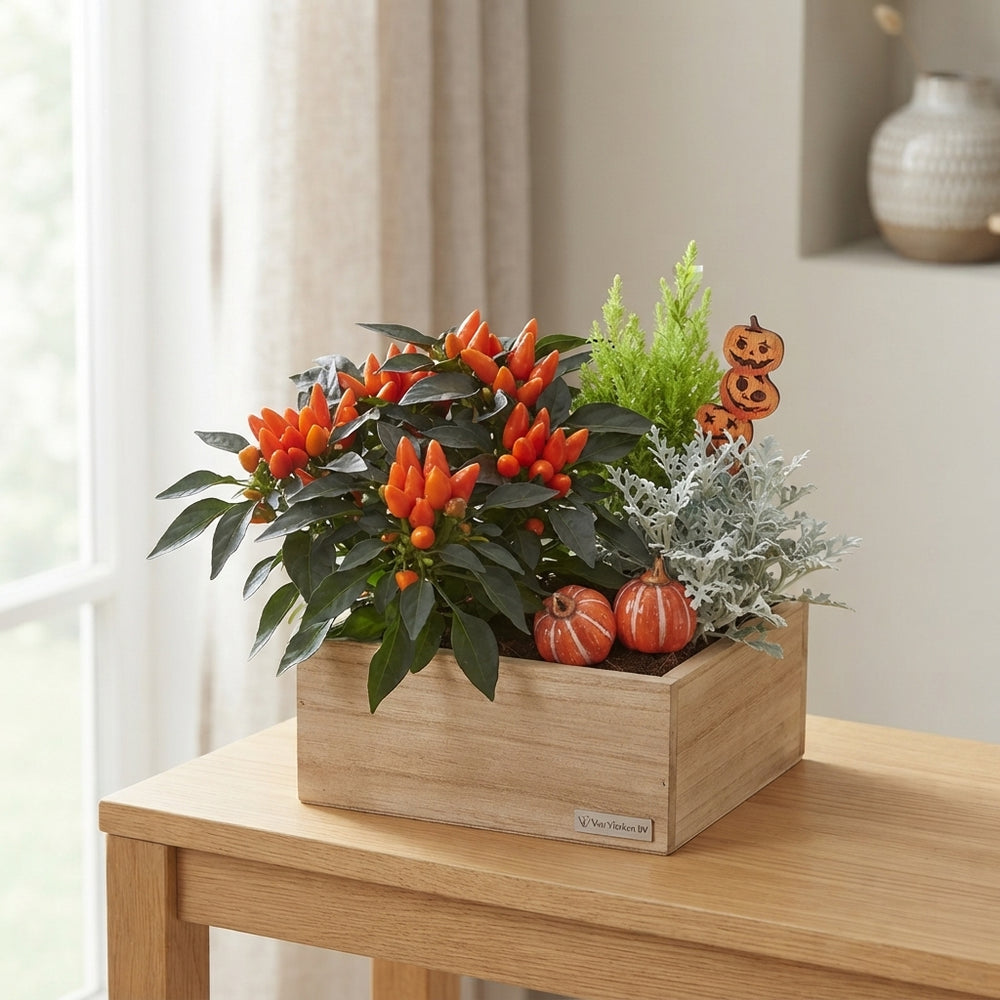 Garden Arrangement in Wooden Pot – 21cm