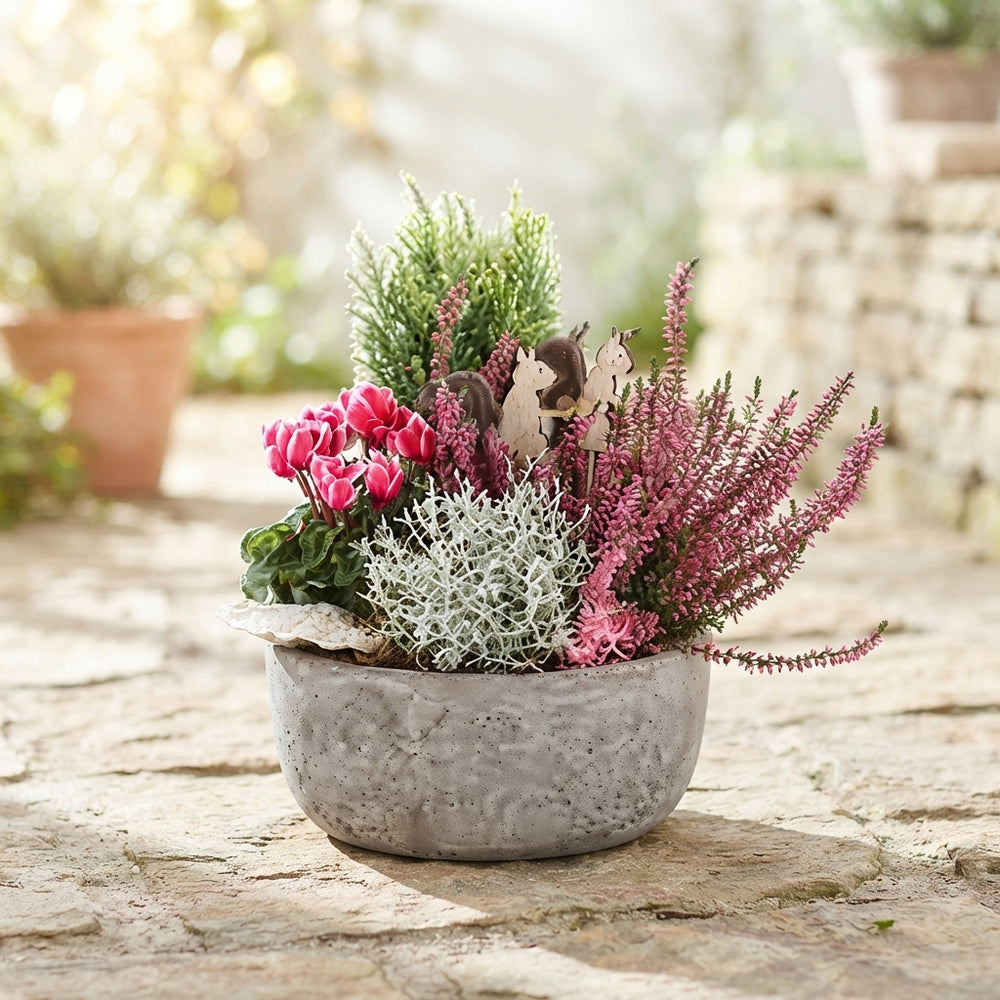 Outdoor Arrangement in Grey Stone Bowl – 26cm