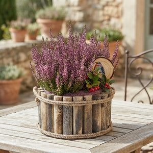 Mixed Dried Flower Arrangement in Round Wooden Pot