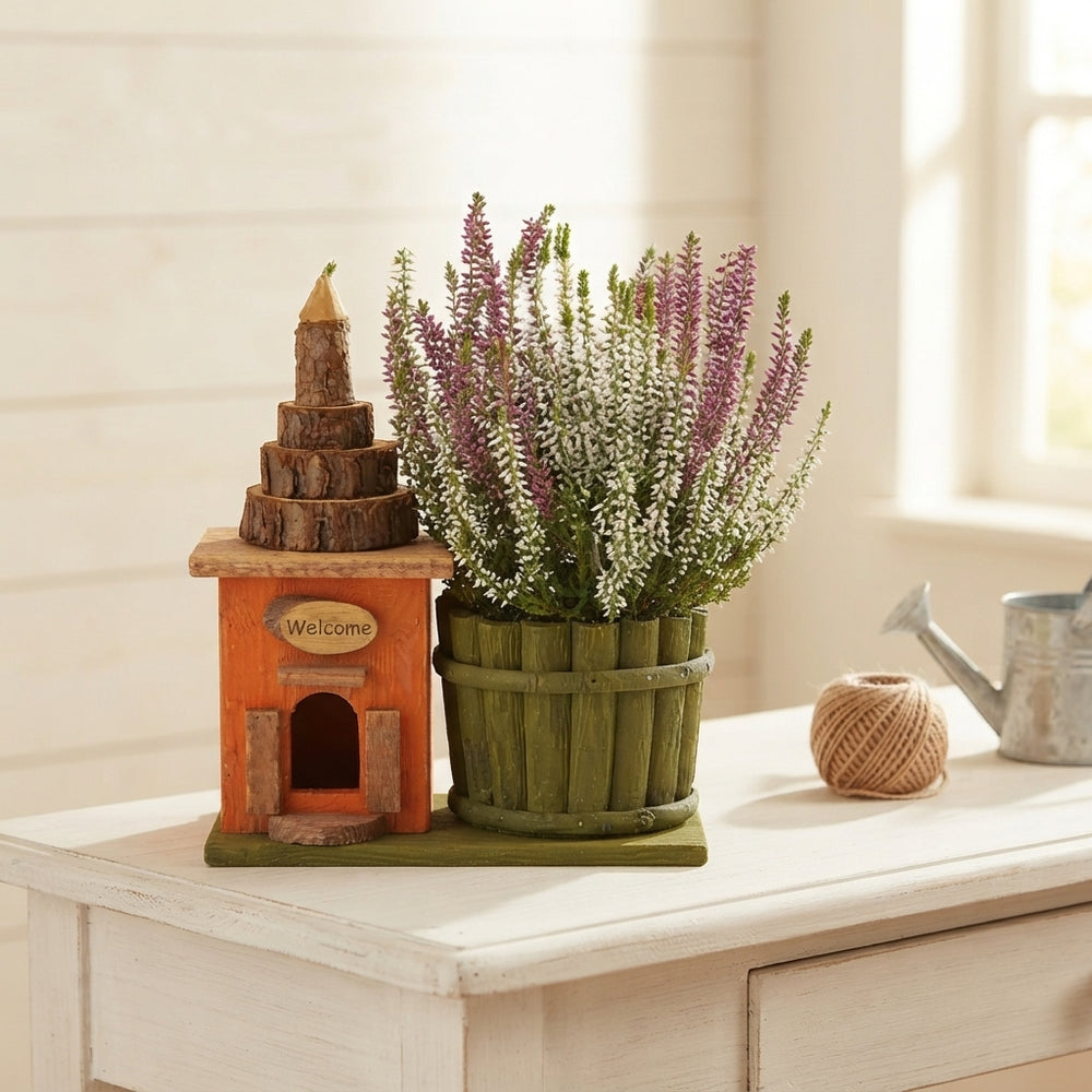 Mixed Colour Wooden House Plant Arrangement