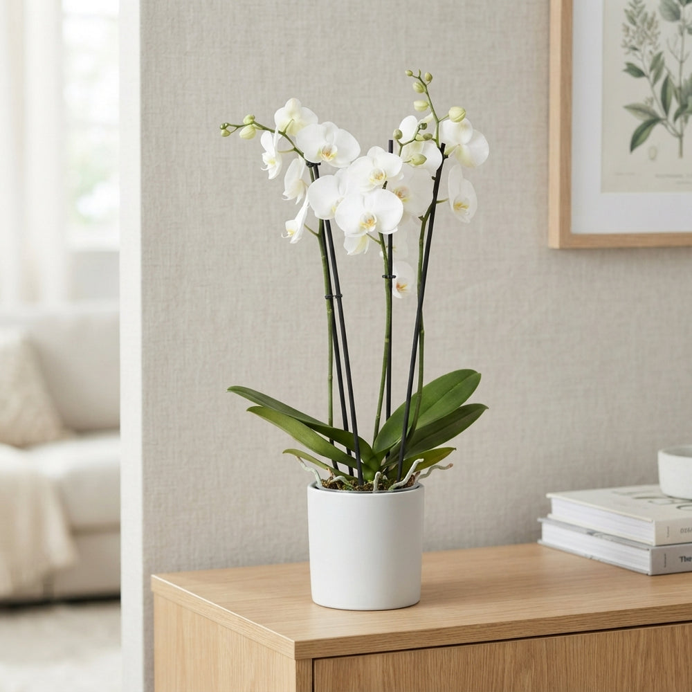White Phalaenopsis Orchid – 4 Stem, 12cm Pot