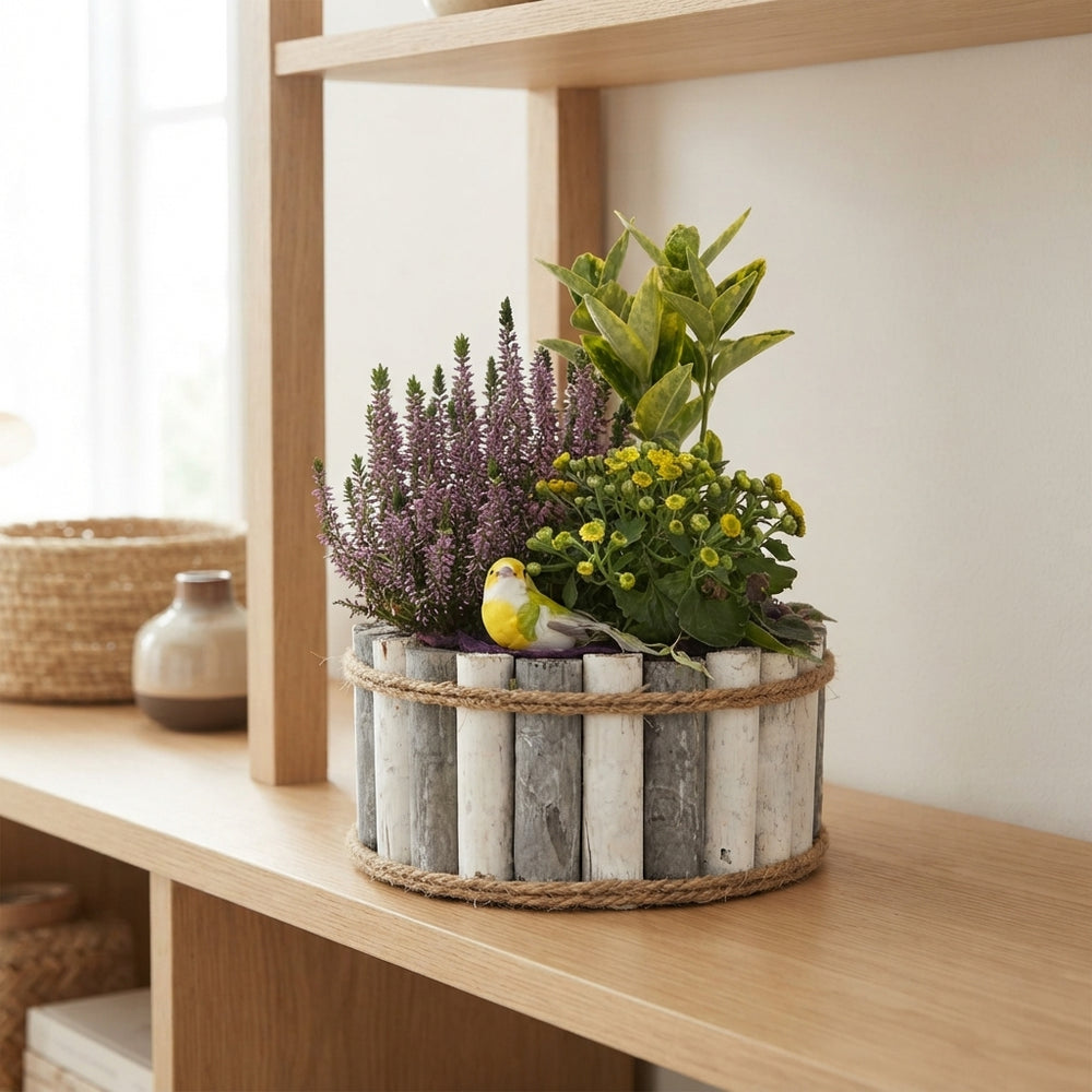 Mixed Colour Arrangement in Grey and White Wooden Pot