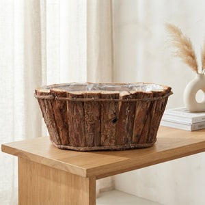 Oval Wooden-Style Plant Pot – 30cm